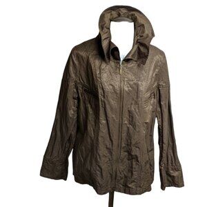 Olsen Europe Top Women 12 Wrinkled Style Ruffled Collar Zip-Up Brown